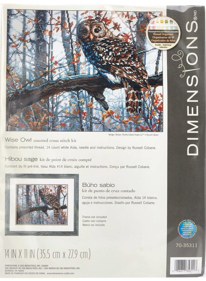 Dimensions Wise Owl Counted Cross Stitch Kit, 14 Count White Aida, 14'' x 11'' - Image 2