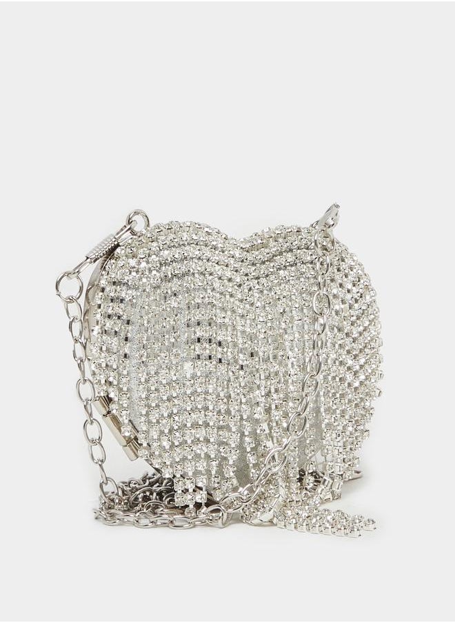 Styli Embellished Heart Clutch with Chain Strap  - Image 1