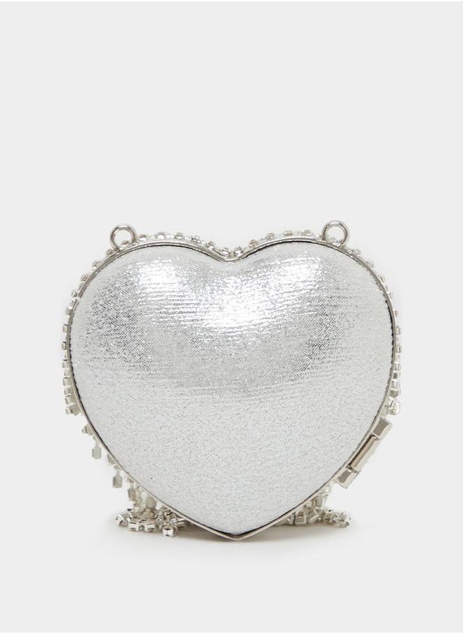 Styli Embellished Heart Clutch with Chain Strap  - Image 2