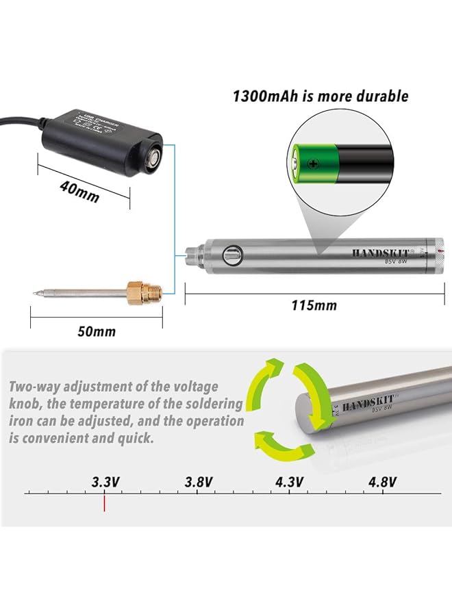 إيروريكس مكواة لحام، مكواة لحام لاسلكية، مكواة لحام محمولة صغيرة تعمل بالبطارية مع أدوات لحام USB - Image 4