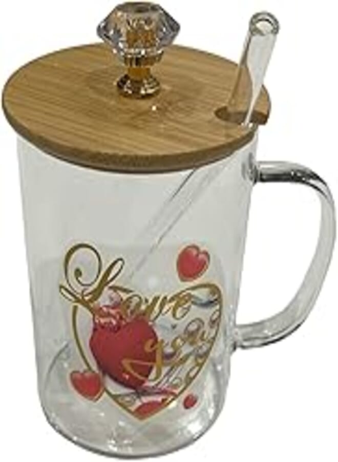 Glass Tumbler with Lid Straw and wood cover,Reusable Water Glasses, Coffee Cup, Outdoor Glass for Juice, Smoothie, Tea