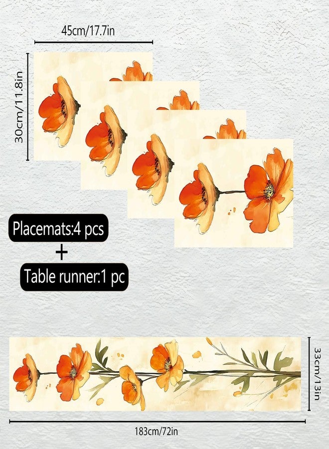 THISFIND Elegant Floral & Butterfly Table Runner and Placemats Set – 1 Runner & 4 Placemats – Autumn Table Decor with Blooms, Butterflies & Wheat for Fall Dining and Rustic Homes - Image 2