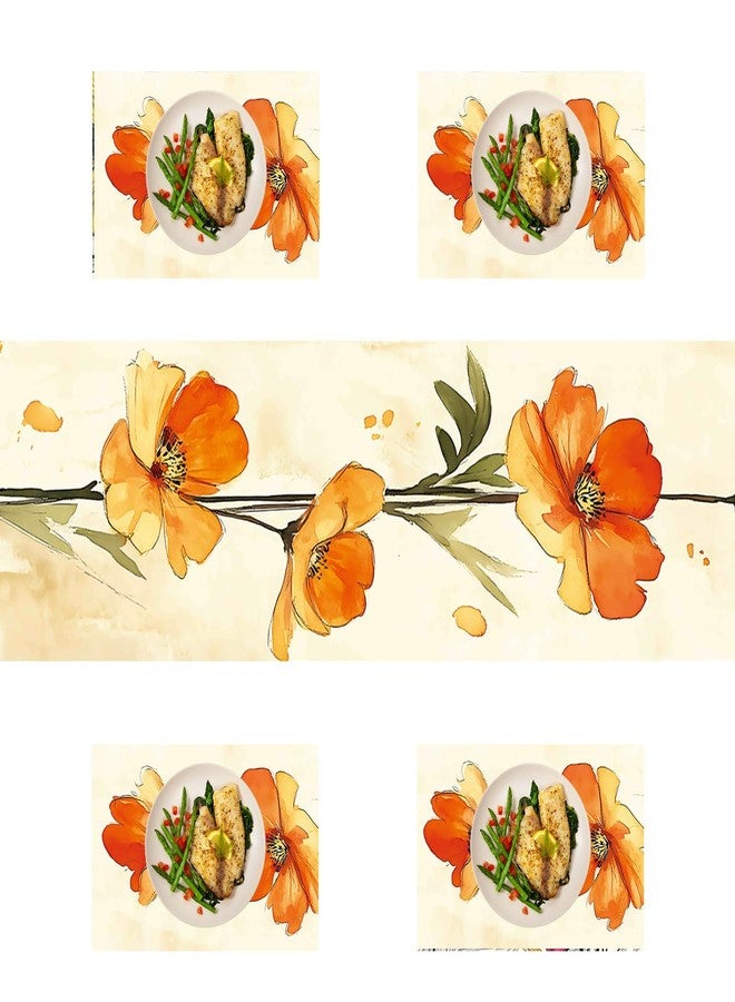 THISFIND Elegant Floral & Butterfly Table Runner and Placemats Set – 1 Runner & 4 Placemats – Autumn Table Decor with Blooms, Butterflies & Wheat for Fall Dining and Rustic Homes - Image 3