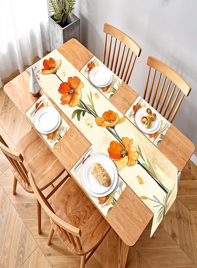 THISFIND Elegant Floral & Butterfly Table Runner and Placemats Set – 1 Runner & 4 Placemats – Autumn Table Decor with Blooms, Butterflies & Wheat for Fall Dining and Rustic Homes - Image 1