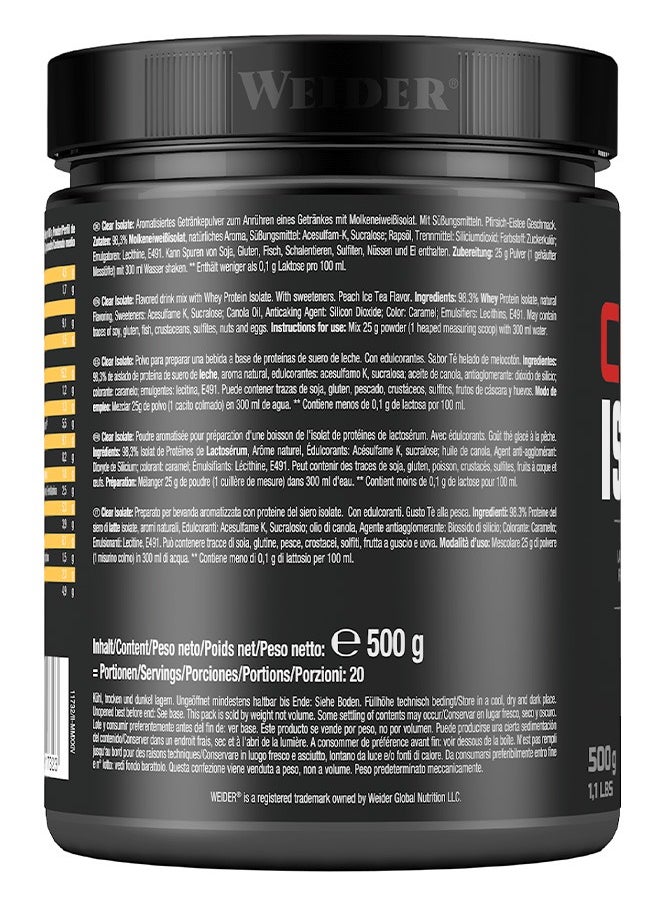 Weider Clear Isolate 500g, Peach Ice Tea, Lactose Free - Zero Sugar And Fat - High Protein Refreshing Drink  - Image 5