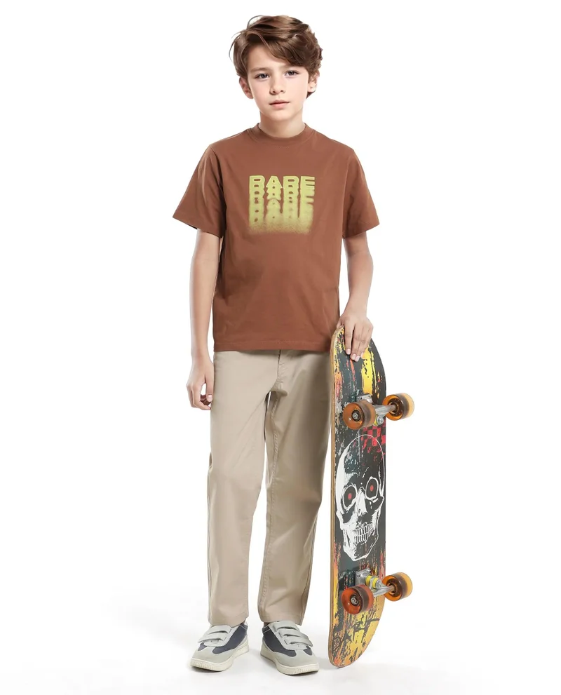 Rare Ones Rare Ones Kids Act-K Brown Cotton Printed Slip-On Regular Fit T-Shirt