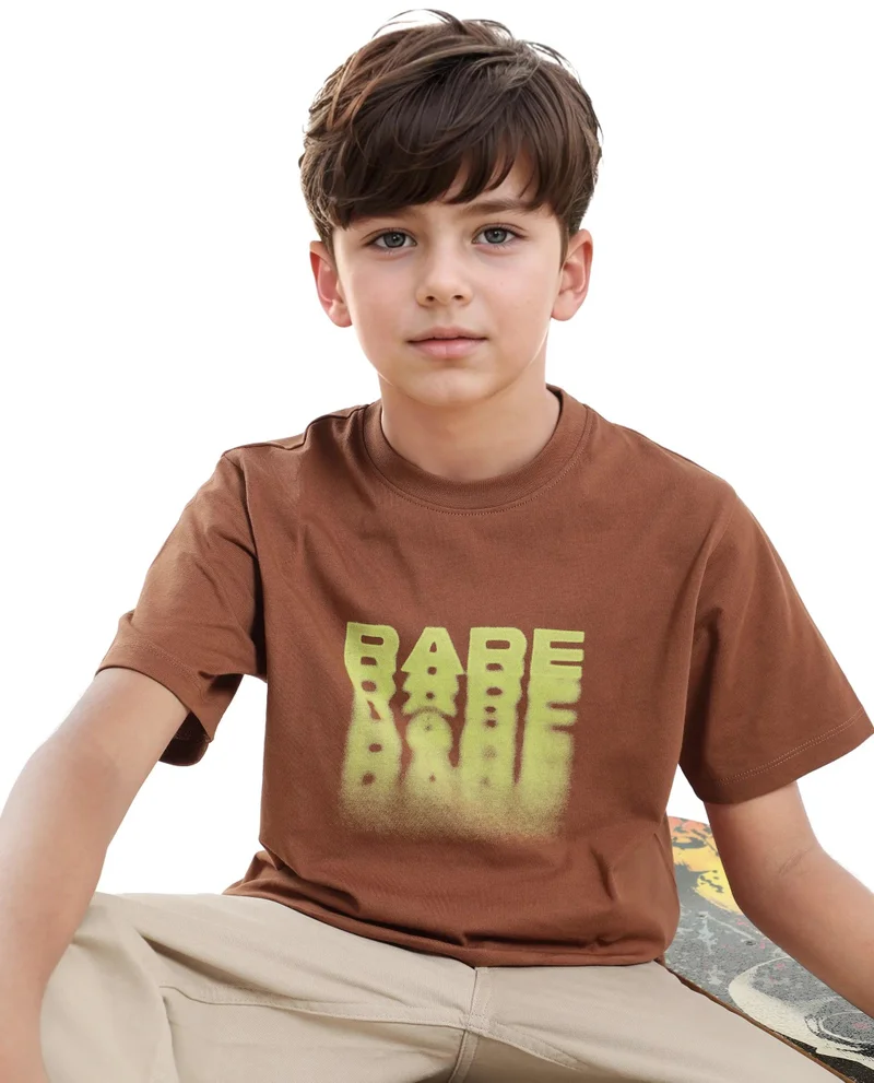 Rare Ones Rare Ones Kids Act-K Brown Cotton Printed Slip-On Regular Fit T-Shirt