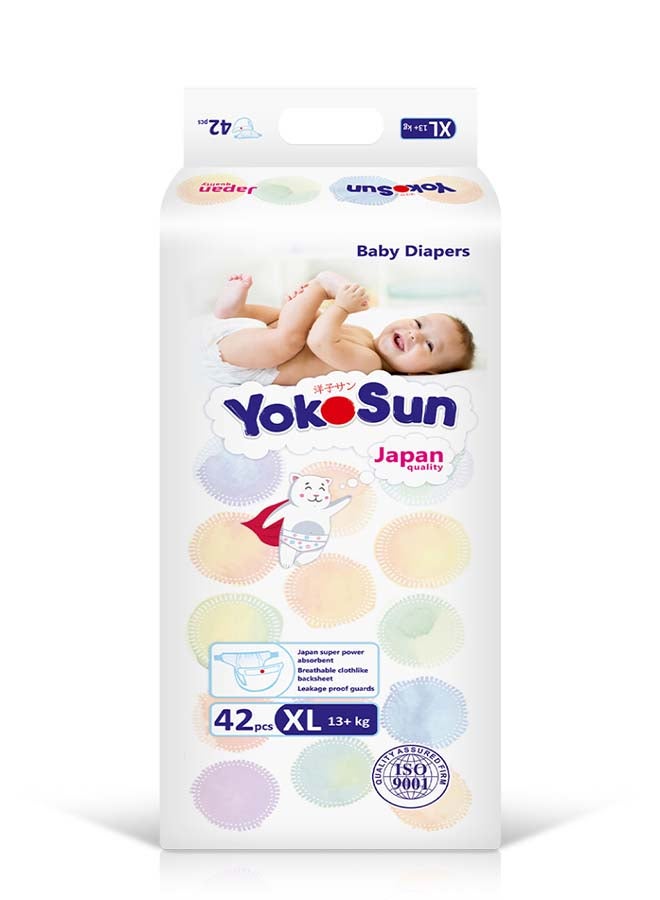 YokoSun Baby Diapers, Size 5 / XL (13+ kg), 42 pcs â€“ Ultra-Soft, Hypoallergenic Nappies, Japanese Technology for Baby Skin Care, Leakproof with 12-Hour Dryness Protection - Image 1