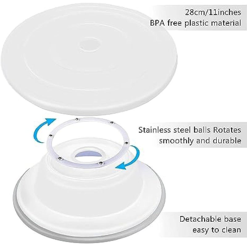 JD PRO Plastic BPA-Free 360 Degree Rotating Cake Turntable,Turns Smoothly Revolving Cake Stand White Cake Decorating Kit Display Stand Baking Tools Accessories Supplies For Decoration ( White ) - Image 5