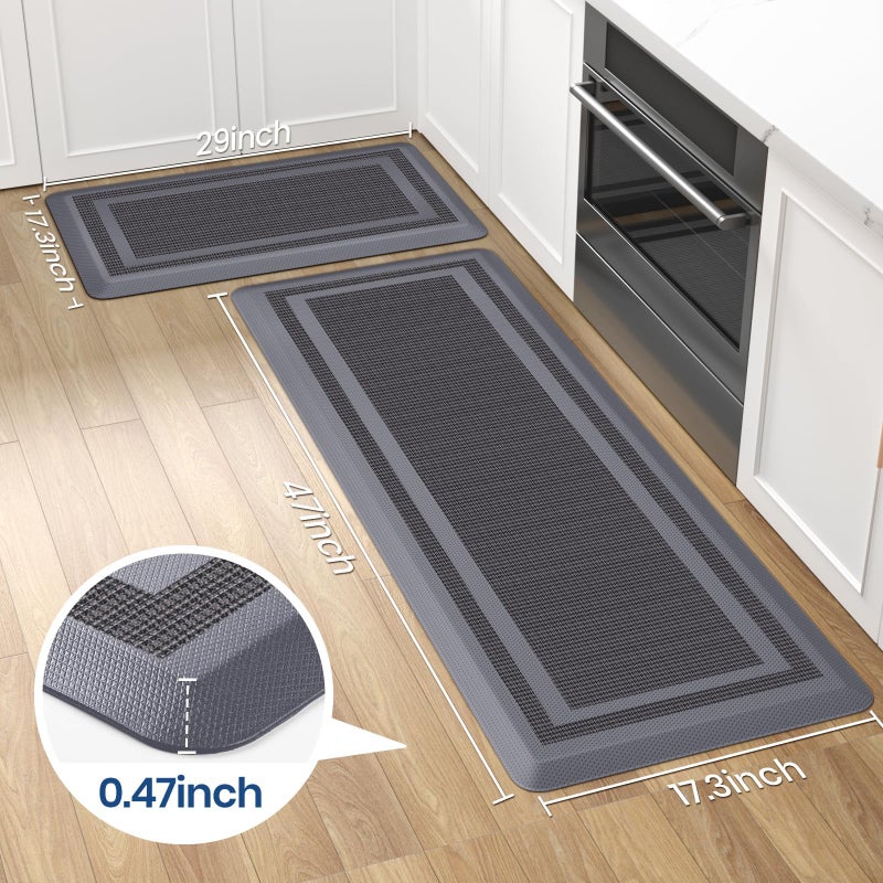 KitchenClouds [2 PCS Kitchen Rugs Cushioned Anti-Fatigue Kitchen Mats for Floor Waterproof Kitchen Rug Set Non-Slip Comfort Standing Mat for Office, Sink, Laundry 17.3"Ã—29"+17.3"Ã—47", Grey - Image 2