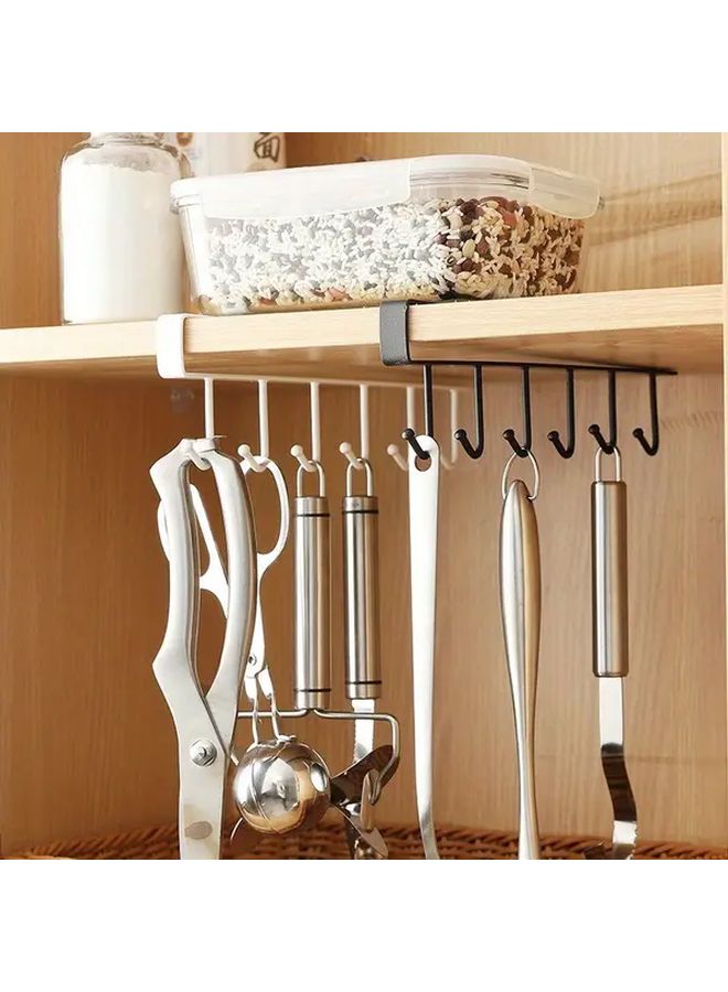 Black Under Shelf Hanging Rack With 6 Hooks For Kitchen Bathroom Wardrobe Storage Organizer - Image 5