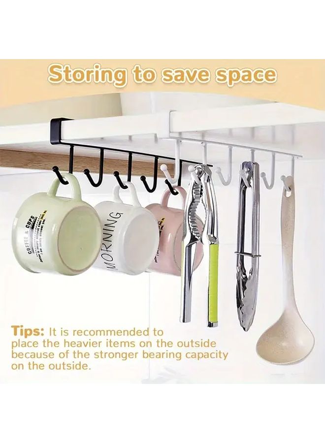 Black Under Shelf Hanging Rack With 6 Hooks For Kitchen Bathroom Wardrobe Storage Organizer - Image 4