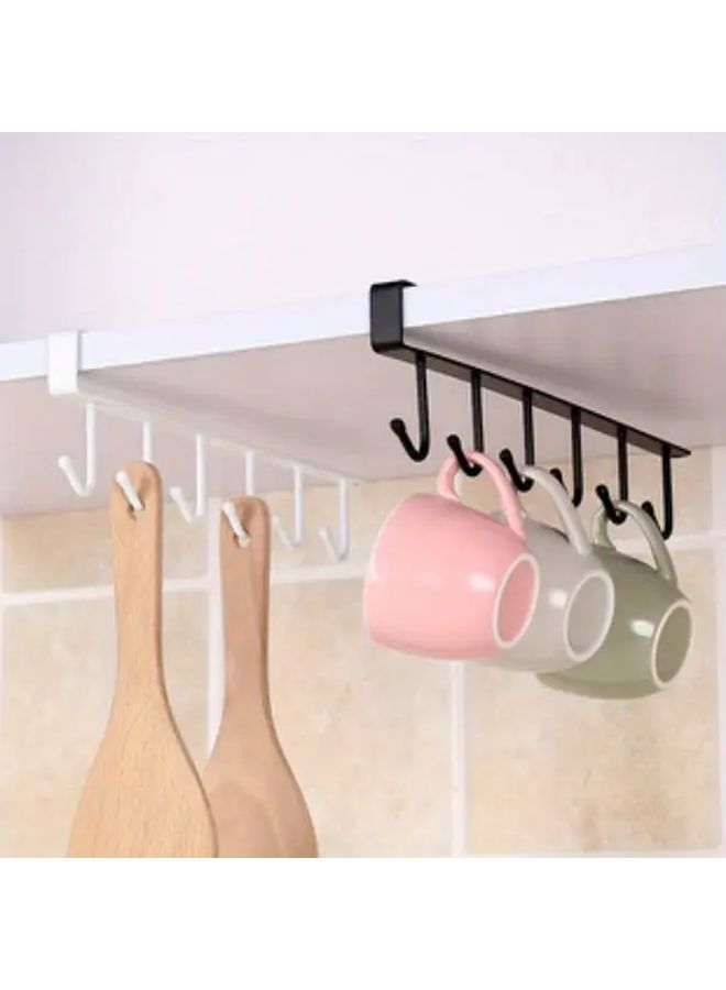 Black Under Shelf Hanging Rack With 6 Hooks For Kitchen Bathroom Wardrobe Storage Organizer - Image 2