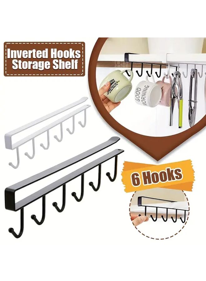 Black Under Shelf Hanging Rack With 6 Hooks For Kitchen Bathroom Wardrobe Storage Organizer - Image 1