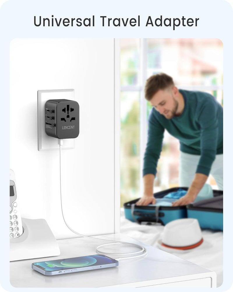 Lencent Universal Travel Adapter, International Charger with 2 USB Ports & 3 USB-C PD Fast Charging Adaptor, All in One Worldwide Wall Charger for iPhone,Galaxy, Laptops, Type A/C/G/I (USA/UK/EU/AUS) - Image 4