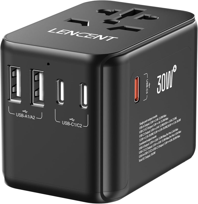 Lencent Universal Travel Adapter, International Charger with 2 USB Ports & 3 USB-C PD Fast Charging Adaptor, All in One Worldwide Wall Charger for iPhone,Galaxy, Laptops, Type A/C/G/I (USA/UK/EU/AUS) - Image 1