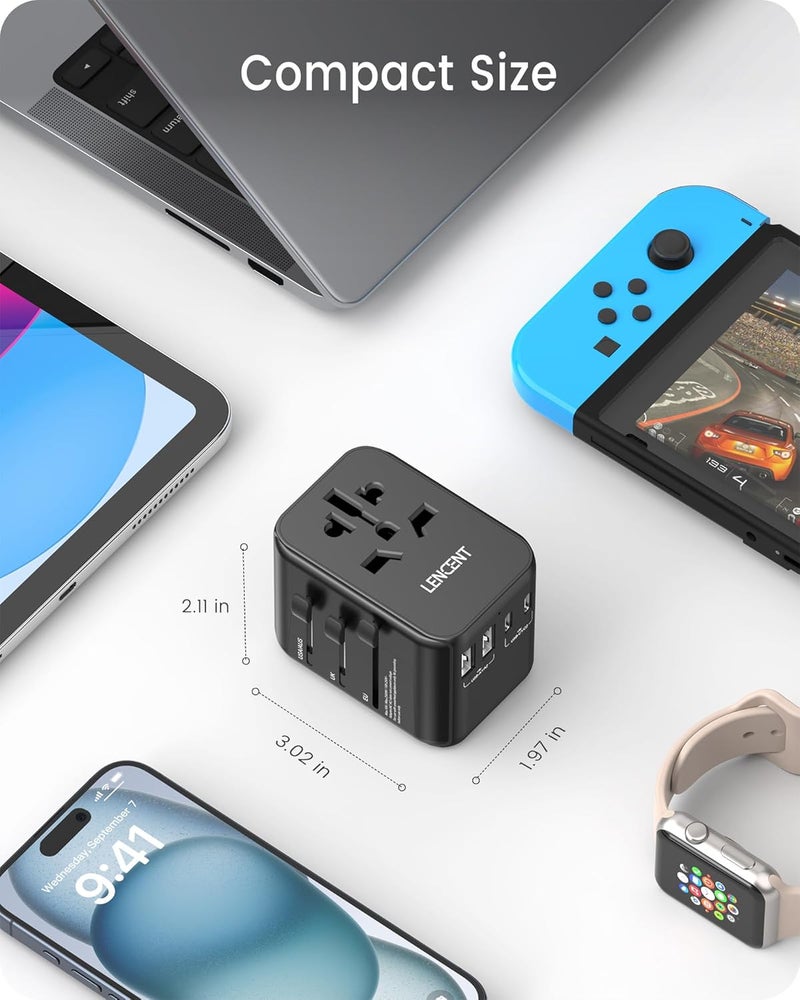 Lencent Universal Travel Adapter, International Charger with 2 USB Ports & 3 USB-C PD Fast Charging Adaptor, All in One Worldwide Wall Charger for iPhone,Galaxy, Laptops, Type A/C/G/I (USA/UK/EU/AUS) - Image 3