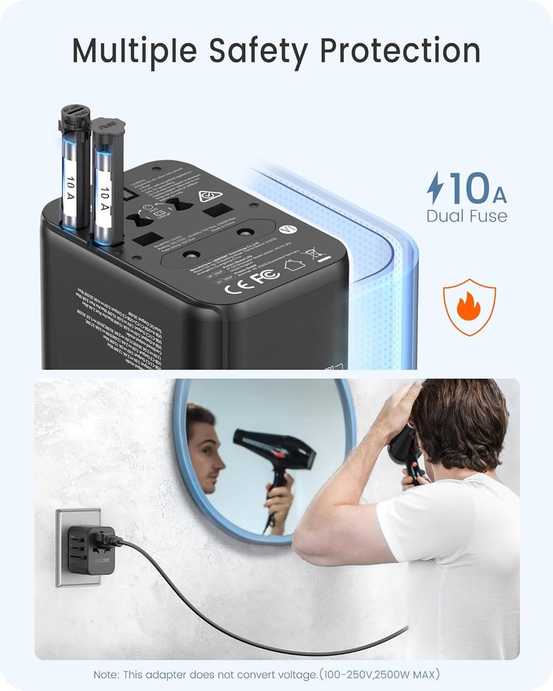 Lencent Universal Travel Adapter, International Charger with 2 USB Ports & 3 USB-C PD Fast Charging Adaptor, All in One Worldwide Wall Charger for iPhone,Galaxy, Laptops, Type A/C/G/I (USA/UK/EU/AUS) - Image 5