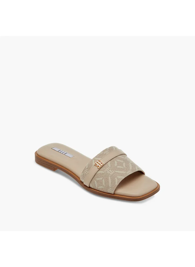 ELLE Women's Textured Slip-On Sandals with Metal Accent