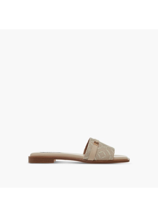 ELLE Women's Textured Slip-On Sandals with Metal Accent  - Image 3