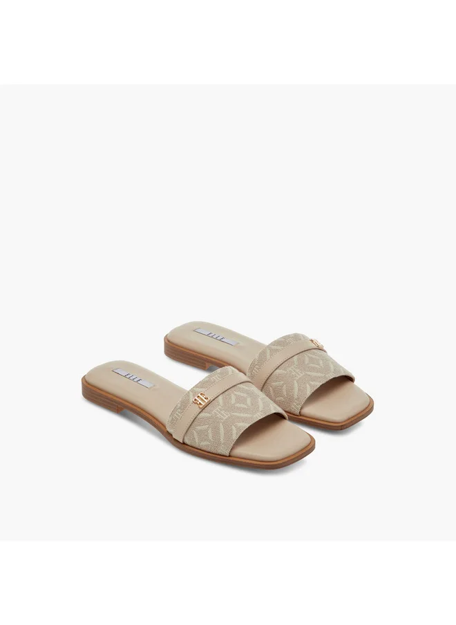 ELLE Women's Textured Slip-On Sandals with Metal Accent