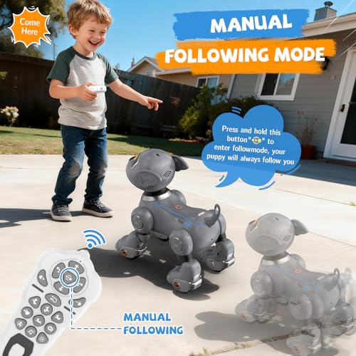 PRANITE Robot Dog Remote Control Programmable Smart Toy with Touch and Music Interaction Follow Mode Interactive Puppy Gift for Kids Gray - Image 5