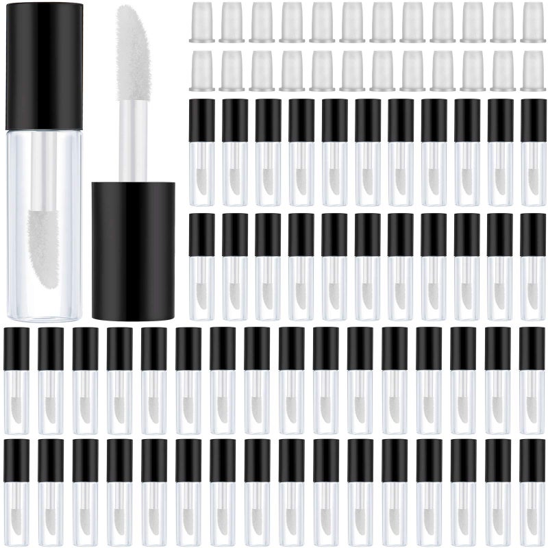 Patelai 100 Pieces 1.2 ml Clear Mini Lip Gloss Tube Refillable Empty Lip Balm Gloss Containers Bottles Transparent Mini Lipstick Containers for Women DIY Makeup(Black)  - Image 1