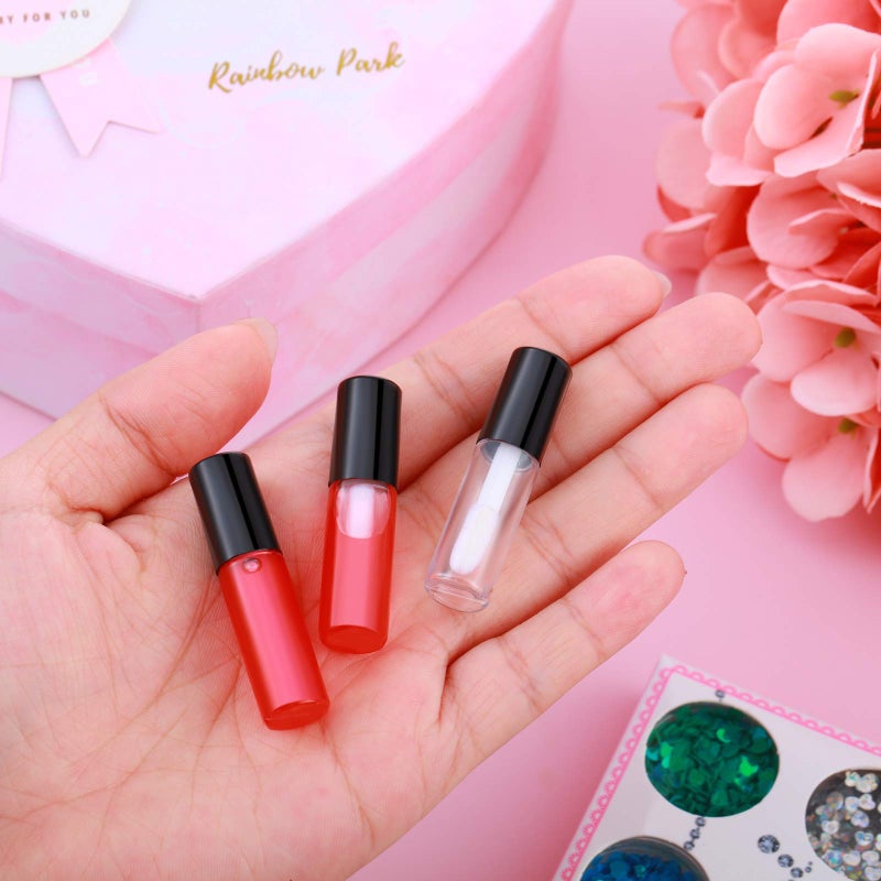 Patelai 100 Pieces 1.2 ml Clear Mini Lip Gloss Tube Refillable Empty Lip Balm Gloss Containers Bottles Transparent Mini Lipstick Containers for Women DIY Makeup(Black)  - Image 3