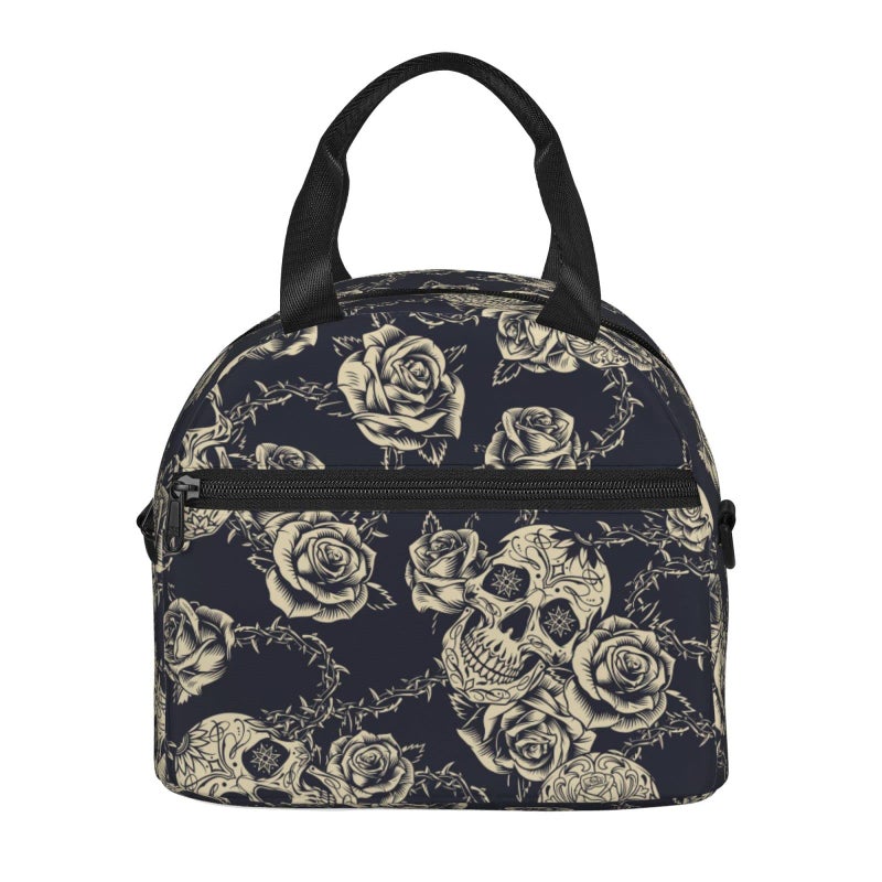 bassyil Skull Insulated Lunch Bag Reusable Lunch Box With Adjustable Shoulder Strap Cooler Tote Bag For Men Women - Image 2