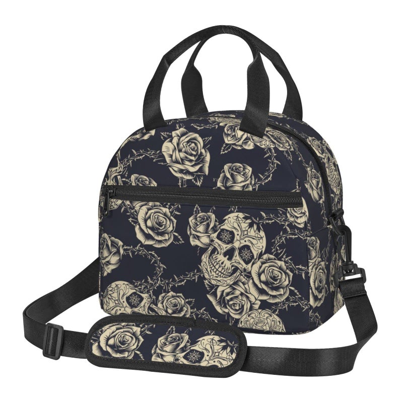 bassyil Skull Insulated Lunch Bag Reusable Lunch Box With Adjustable Shoulder Strap Cooler Tote Bag For Men Women - Image 1