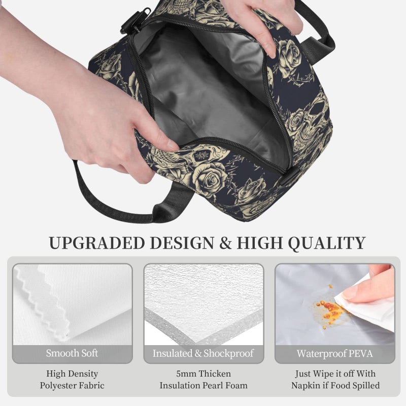 bassyil Skull Insulated Lunch Bag Reusable Lunch Box With Adjustable Shoulder Strap Cooler Tote Bag For Men Women - Image 5