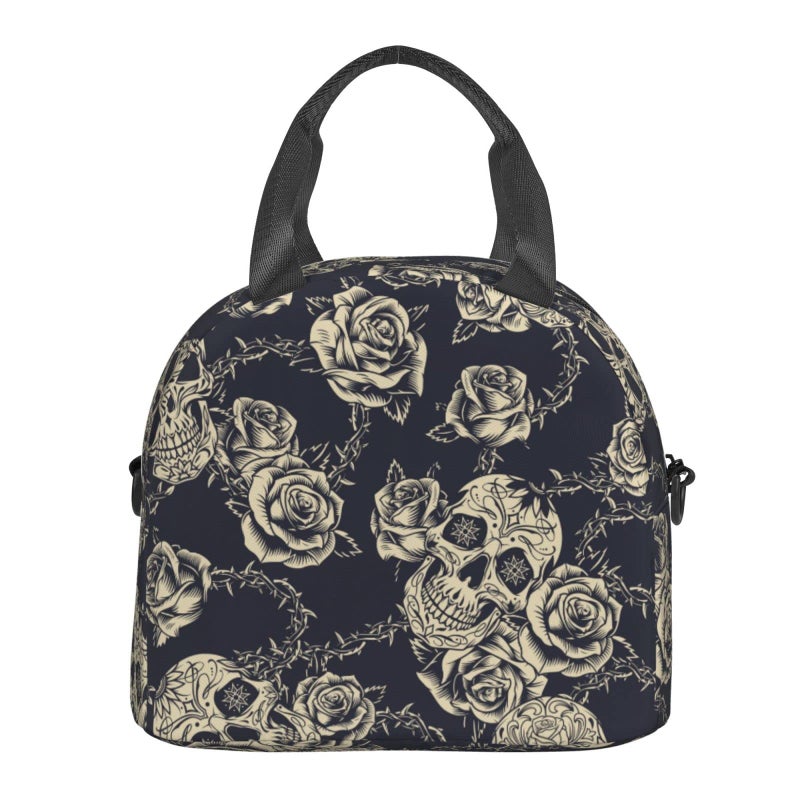 bassyil Skull Insulated Lunch Bag Reusable Lunch Box With Adjustable Shoulder Strap Cooler Tote Bag For Men Women - Image 3