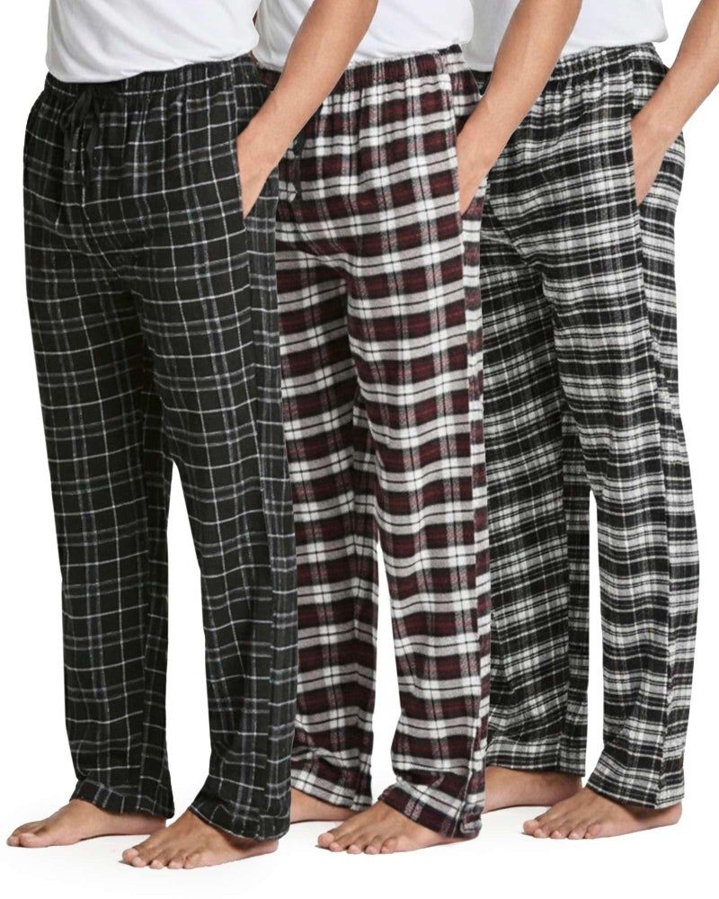 REALESSENTIALS Real Essentials 3 Pack: Men's Soft Cotton Flannel Pajama Pants PJ Lounge Bottoms Elastic Waist Pockets, Standard, Medium, Flannel Set 2 - Image 1