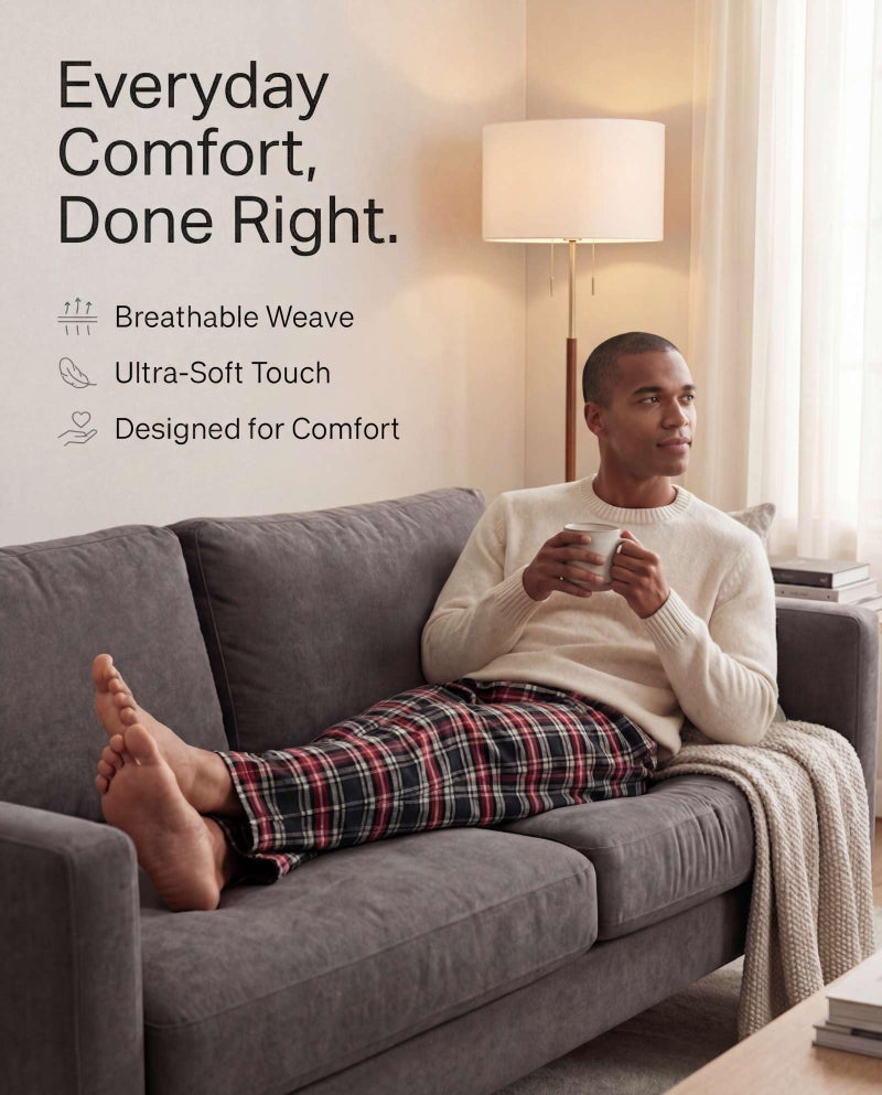 REALESSENTIALS Real Essentials 3 Pack: Men's Soft Cotton Flannel Pajama Pants PJ Lounge Bottoms Elastic Waist Pockets, Standard, Medium, Flannel Set 2 - Image 4