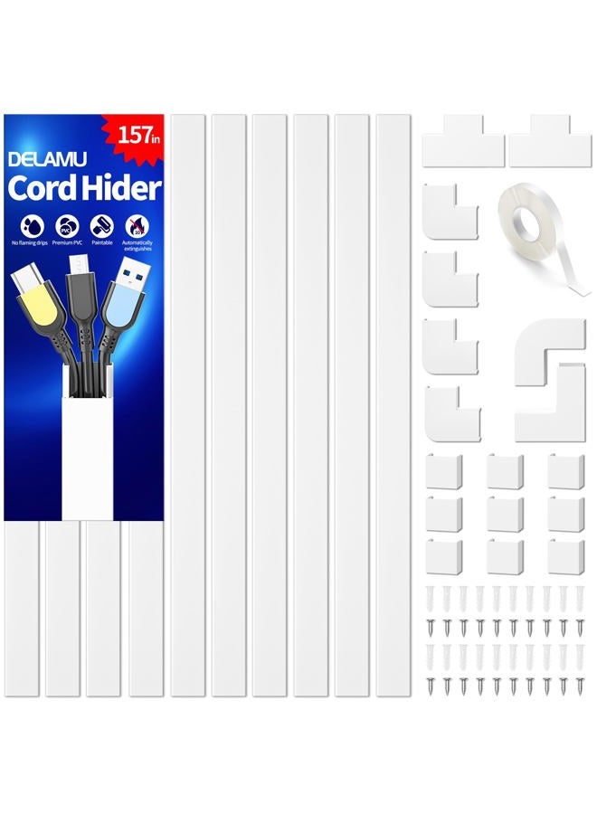 Delamu Cord Covers Raceway Kit, 157" Cable Management Channel, Paintable Concealer System Cables, Wires, Hiding Wall Mount Tv Power Cords In Home Office, 10X L15.7In X W0.95In H0.55 - Image 1