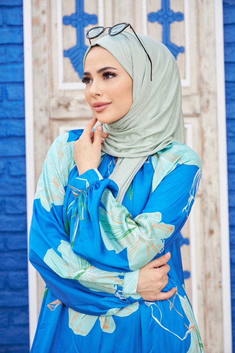 Naciye Sultan Hijab Combed Cotton Shawl Water Green  - Image 3