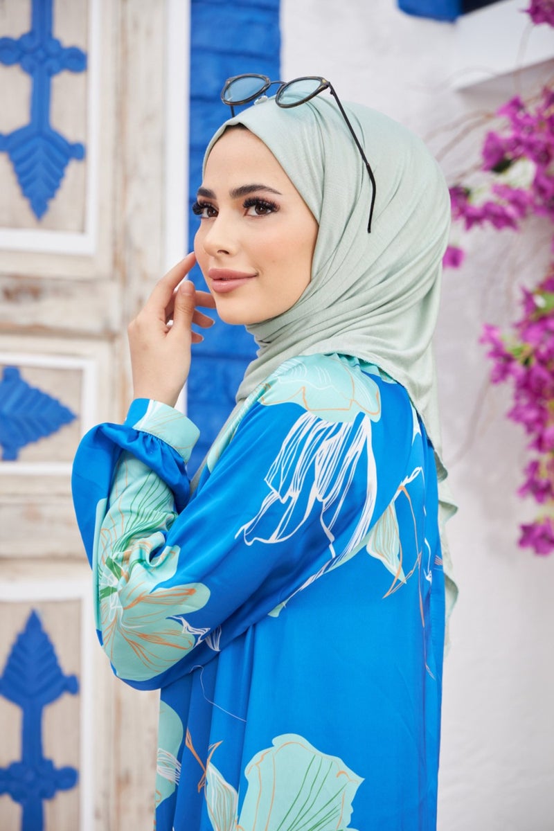 Naciye Sultan Hijab Combed Cotton Shawl Water Green  - Image 2
