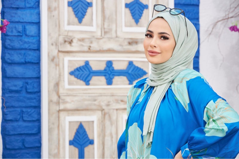 Naciye Sultan Hijab Combed Cotton Shawl Water Green  - Image 4