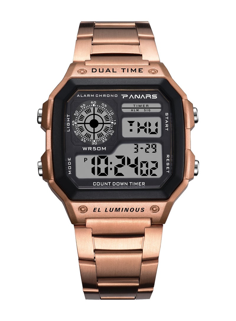 PANARS Watches for Men Stainless Steel Strap Sport Watches Men Waterproof LED Digital Wristwatch Male Alarm Trendy and Fashion Electronic Watch - Image 1