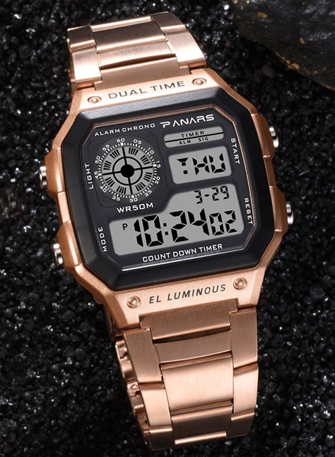 PANARS Watches for Men Stainless Steel Strap Sport Watches Men Waterproof LED Digital Wristwatch Male Alarm Trendy and Fashion Electronic Watch - Image 2