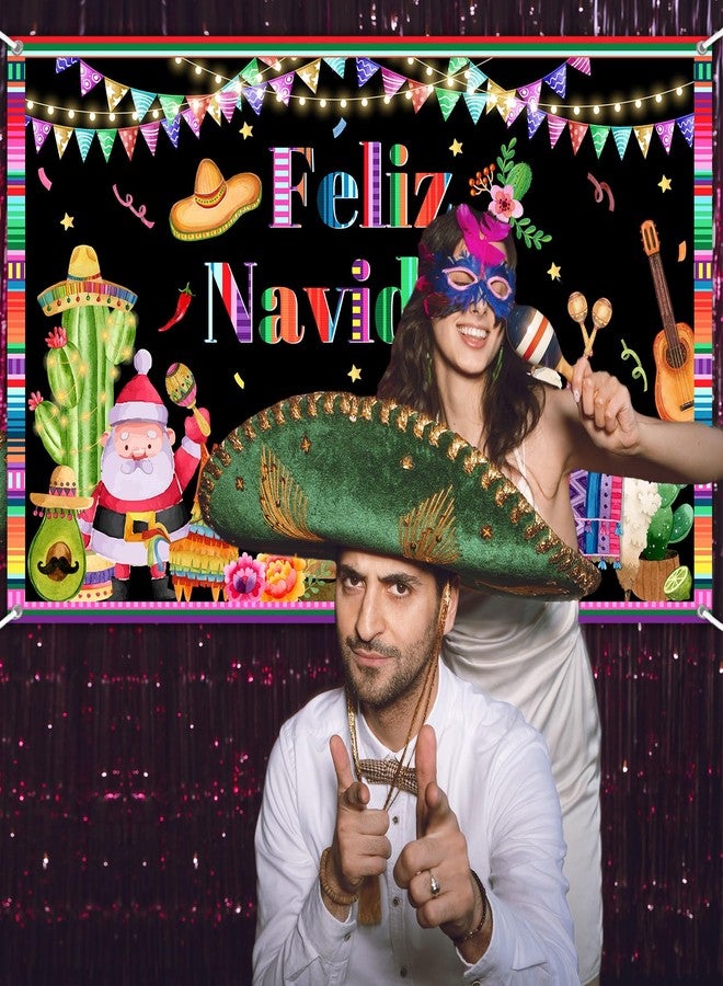 افيزانو خلفية عيد ميلاد سعيد مكسيكي، لافتة، ديكورات عيد ميلاد سعيد مكسيكي، لافتة، ديكور حفلات عيد الميلاد الإسباني، لوازم حفلات عيد الميلاد المكسيكي السعيد (6×3.6 قدم) - Image 5