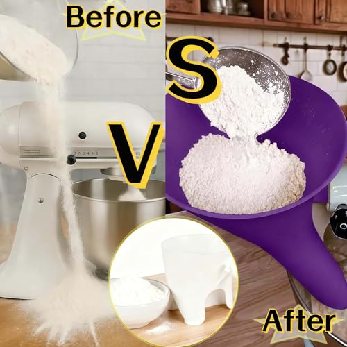 LWOGD Flour Funnel for KitchenAid Mixer 5 Qt, Anti-Splash Attachment for Tilt-Head Stand Mixer 4.5 & 5 Quart (KSM150), Dishwasher Safe No-Mess Baking Tool, Easy Pour Accessory (Purple) - Image 5
