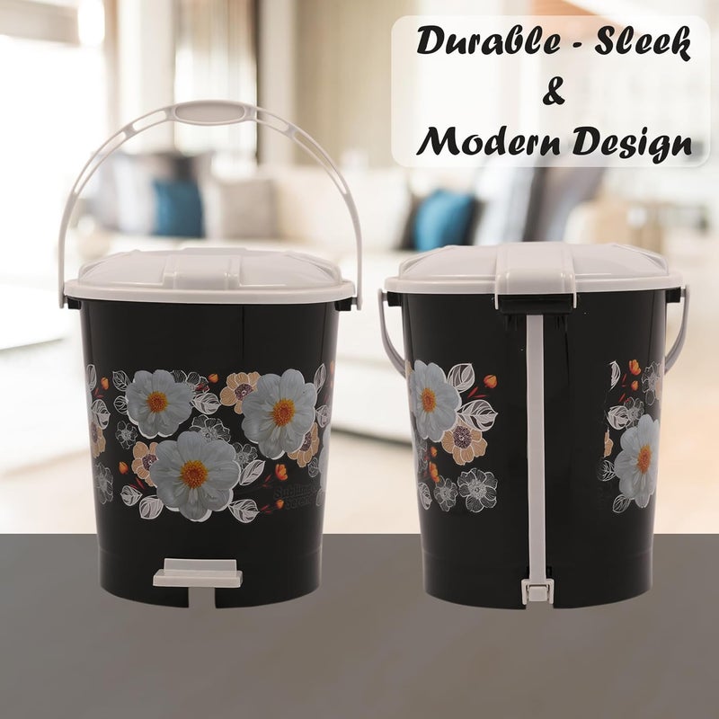 Kuber Industries Kuber Industries Pack of 3 Pedal Dustbin 10 Liter Dustbin for Kitchen Bathroom Dustbin with Lid Wet Dry Waste Bin Garbage Bin with Handle White Check Dhakan Trash Can Black  - Image 5