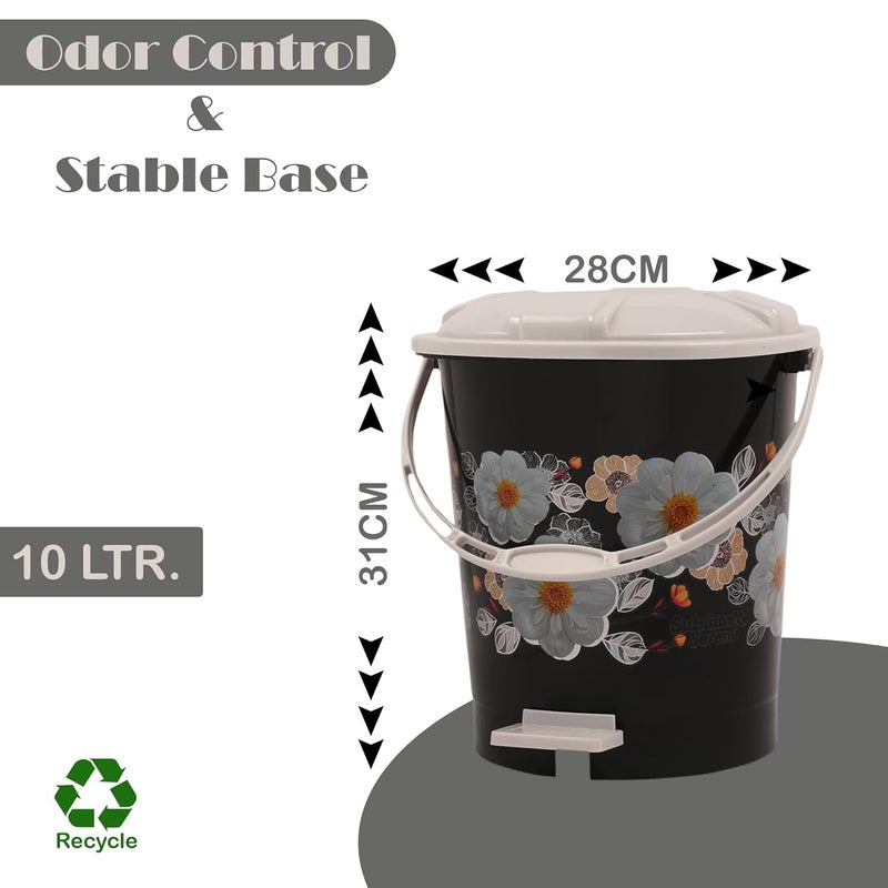 Kuber Industries Kuber Industries Pack of 3 Pedal Dustbin 10 Liter Dustbin for Kitchen Bathroom Dustbin with Lid Wet Dry Waste Bin Garbage Bin with Handle White Check Dhakan Trash Can Black  - Image 3