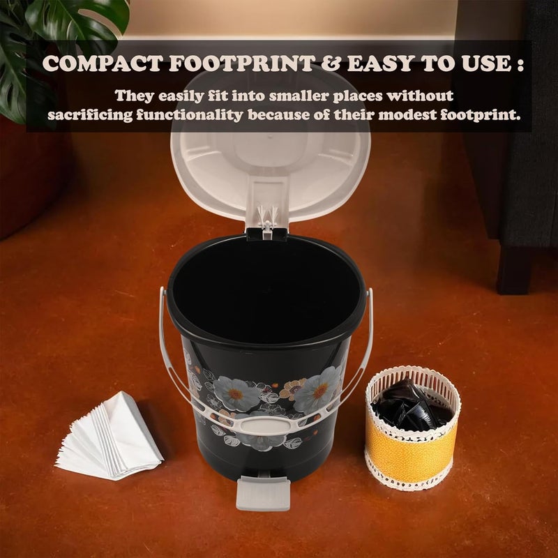 Kuber Industries Kuber Industries Pack of 3 Pedal Dustbin 10 Liter Dustbin for Kitchen Bathroom Dustbin with Lid Wet Dry Waste Bin Garbage Bin with Handle White Check Dhakan Trash Can Black  - Image 4