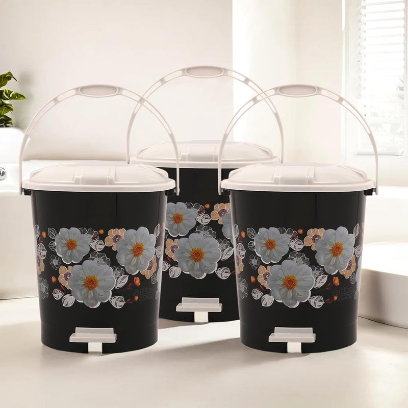 Kuber Industries Kuber Industries Pack of 3 Pedal Dustbin 10 Liter Dustbin for Kitchen Bathroom Dustbin with Lid Wet Dry Waste Bin Garbage Bin with Handle White Check Dhakan Trash Can Black  - Image 1