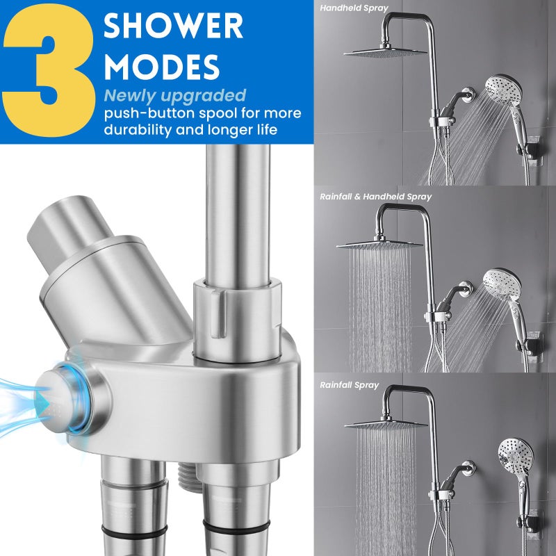 Ryamen Dual Shower Head Combo, 8'' High Pressure Rain Shower Head with Handheld Spray, 6 Settings Handheld Showerhead, 15" Height Adjustable Slide Bar, Angle Adjustable, Chrome Polished - Image 4