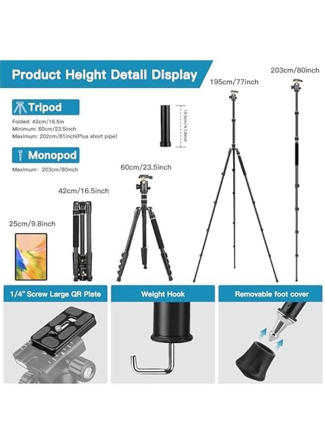 Professional Camera Tripod Stand for DSLR Photography, Lightweight yet Heavy Duty. Perfect for Spotting Scopes, Telescopes, and Binoculars. Complete Compact Tripod Unit, Tall and Sturdy Stand.