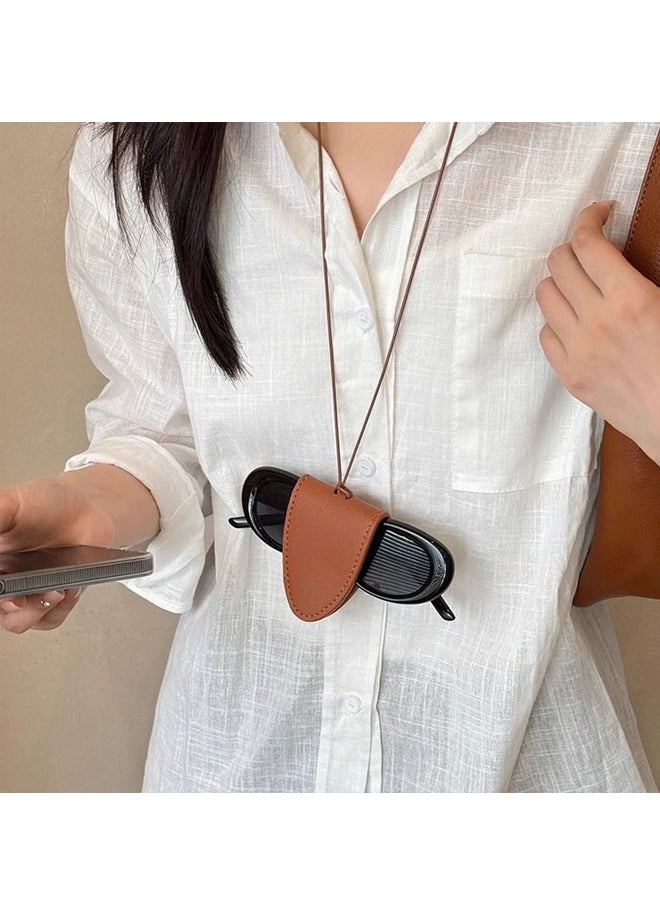 Generic - Korean-style Long Leather Pull-out key Pouch Neck Accessory With Magnetic Multi-functional Leather Sunglasses Clip Necklace. - Image 1