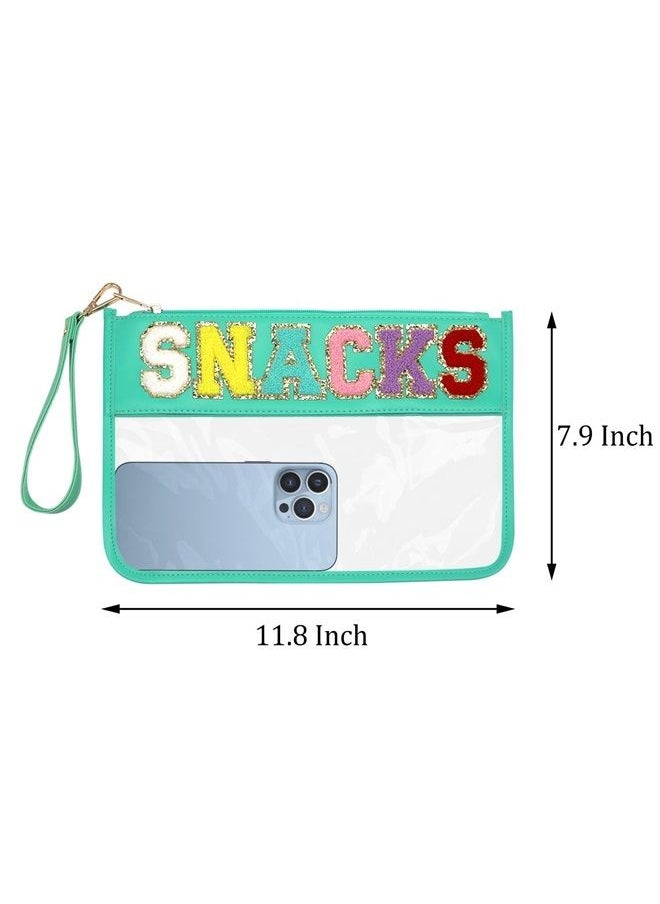 LO LORD LO Clear Pouch Glitter Letter Zipper Pouch Clear Makeup Bags for Travel Small Snacks Bag Preppy Cosmetic Stuff Bag for Women (Snacks Blue)  - Image 2